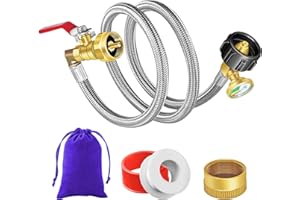 FANOVO Upgraded Propane Refill Adapter Hose Kit, 36" Propane Refill Hose for 1 lb. Tanks, Stainless Steel QCC1 Propane Tank Filler Adapter with Gauge and ON/Off Valve, for Filling 1lb Bottles from 20lb Tank