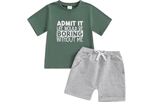 wdehow Toddler Baby Boy Summer Clothes Set Letter Print Crew Neck Short Sleeve T-Shirts Elastic Waist Shorts 2Pcs Outfits