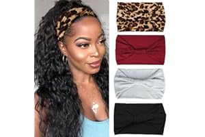 XTREND 4 Packs Wide Headband Fashion Headscarf Bohemian Style Elastic Knotted Non-slip Headband Suitable For Black Women Outdoor Yoga Sports Printed Hair Accessories