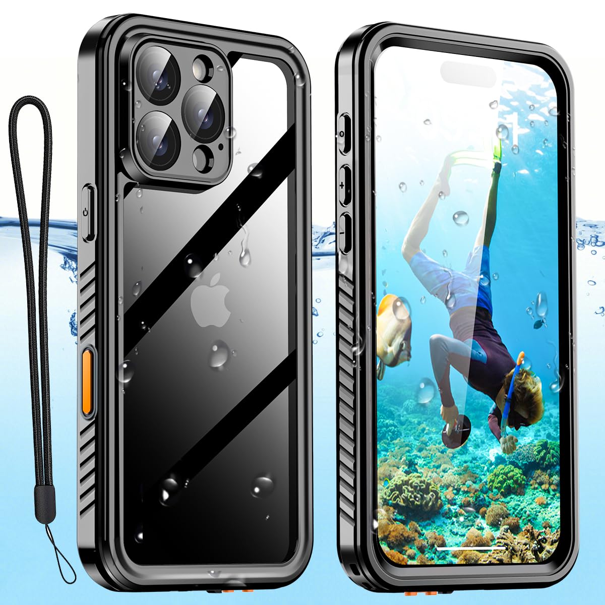 Photo 1 of AICase for iPhone 16 Pro Case Waterproof, Clear Water Proof Built-in Screen Protector Shockproof Dustproof Snowproof Full Body Rugged Underwater Phone Case with Lanyard
