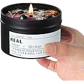 Obsidian Crystal Energy Candle, Good Aura Health Protection, Baltic Amber Chakra Magic Self-Care, Emotional Support, Encouragement and Affirmation Gift.(HEAL)