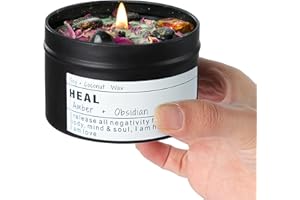CULACEE Obsidian Crystal Energy Candle, Good Aura Health Protection, Baltic Amber Chakra Magic Self-Care, Emotional Support, Encouragement and Affirmation Gift.(HEAL)