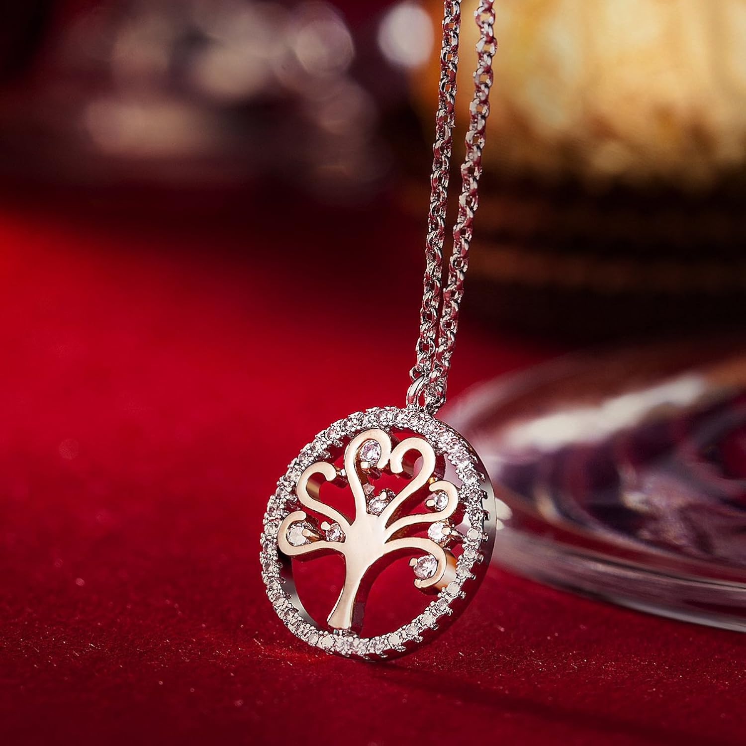 Pauline & Morgen "Albero della Vita" Collana Donna Cristallo Chiaro Colore Oro Bianco Rosa Amazon Gioielli