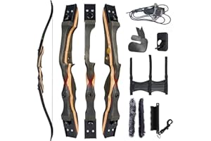 TOPARCHERY Recurve Bow for Adult & Youth Beginner, 62" Wooden Takedown Recurve Hunting Bow for Outdoor Training Practice Righ