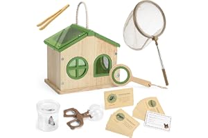 SainSmart Jr. Bug Catcher for Kids - Wooden Bug Habitat with Magnified Viewer, Butterfly Net, Observation Box, Tweezers & 15 Cards, Outdoor Toys & STEM Toys for Boys & Girls Ages 3+, Green