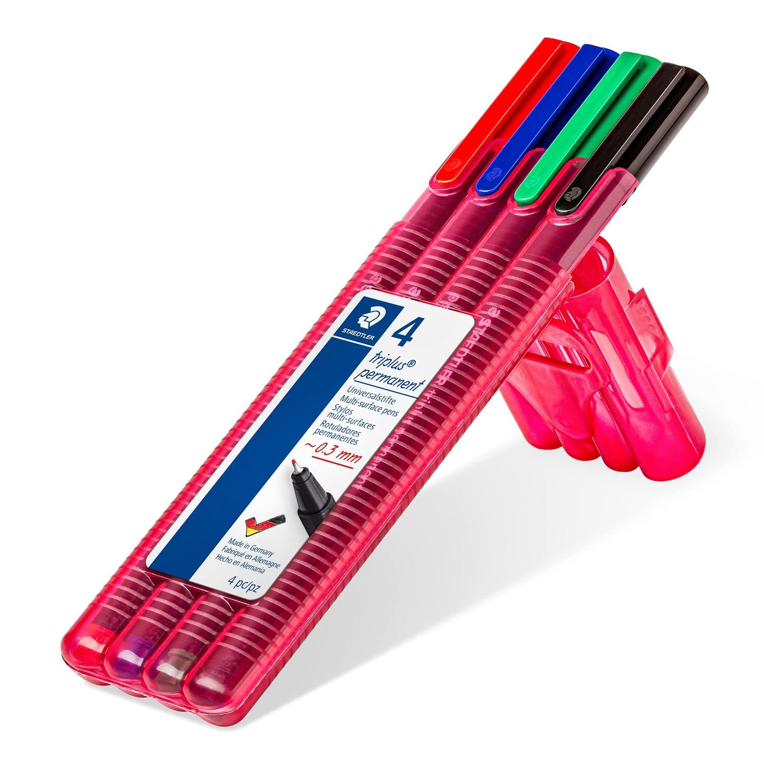 Staedtler Triplus Permanent 331 Box of 4 Permanent Felt-Tip Pens with Superfine Tip 0.3 mm Assorted Colours