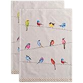 Maison d' Hermine Kitchen Towels Set of 2 100% Cotton 27.50" x 20" Reusable Cloth Tea Dish Towels Absorbent with Hanging Loop for Kitchen, Dining, Cocktail Parties Spring/Summer (Birdies on Wire)