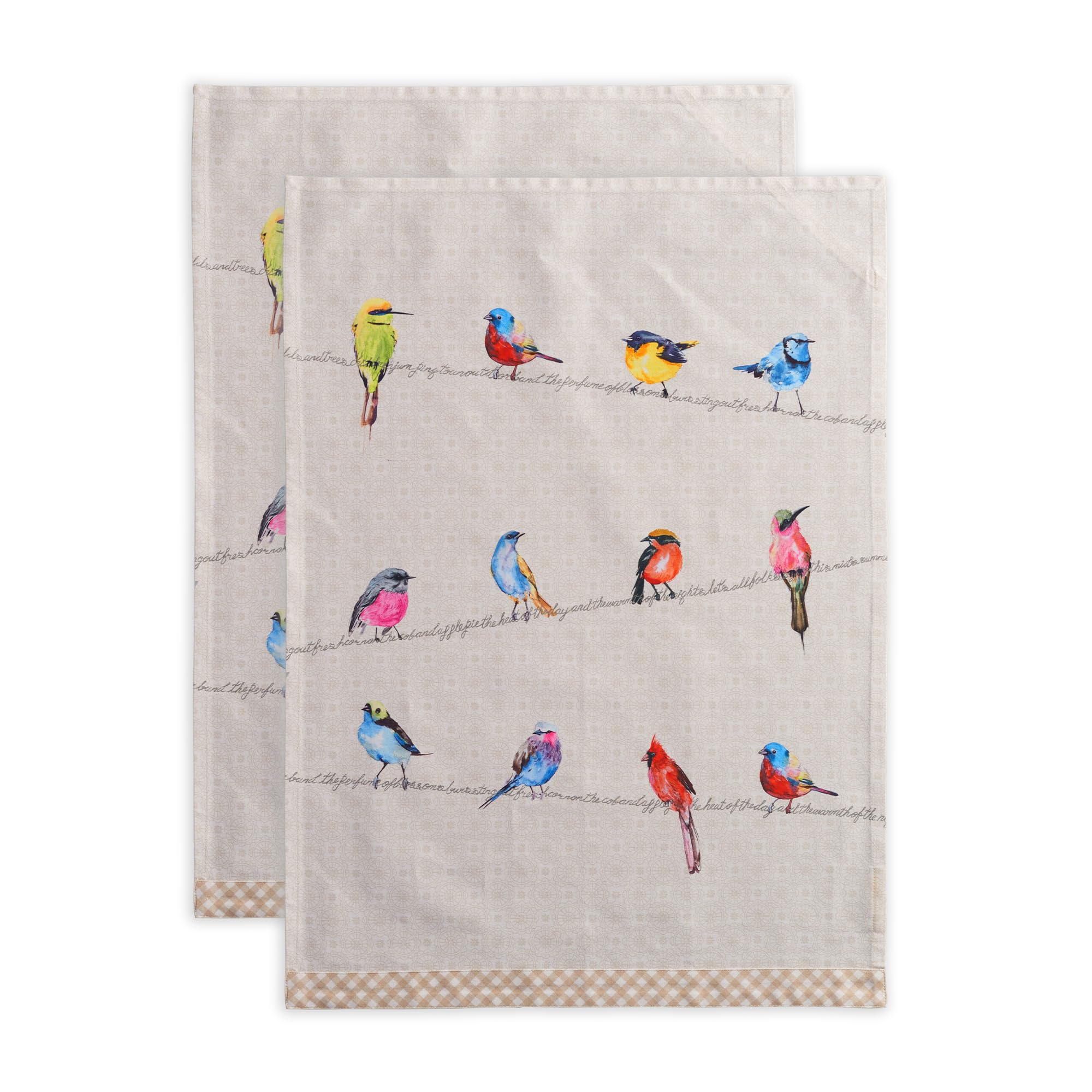 Maison d' Hermine Kitchen Towels Set of 2 100% Cotton 70 CM x 50 CM Reusable Cloth Tea Dish Towels Absorbent with Hanging Loop for Kitchen Dining (Birdies On Wire)