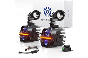 Future Eyes Motorcycle Fog Lights 120W LED Amber Auxiliary Driving Lights with DRL & Strobe, IP67 Waterproof Motorcycle Light