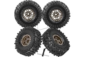 hopsupRC for SCX24 TRX4M 1/24 1/18 RC Crawler Car,Aluminum 1.0" Beadlock Wheel Tires Hub Rim 4PCS 1.0in Beadlock Heavy Duty Rim,Brown