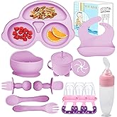 Silicone Baby Feeding Set,Miicasa Baby Led Weaning Supplies Kit With Suction Bowl & Car Plate, Bib, Spoon, Fork, Cup - Food-Grade Silicone, Dishwasher-Safe, No BPAs - For 3+ Months
