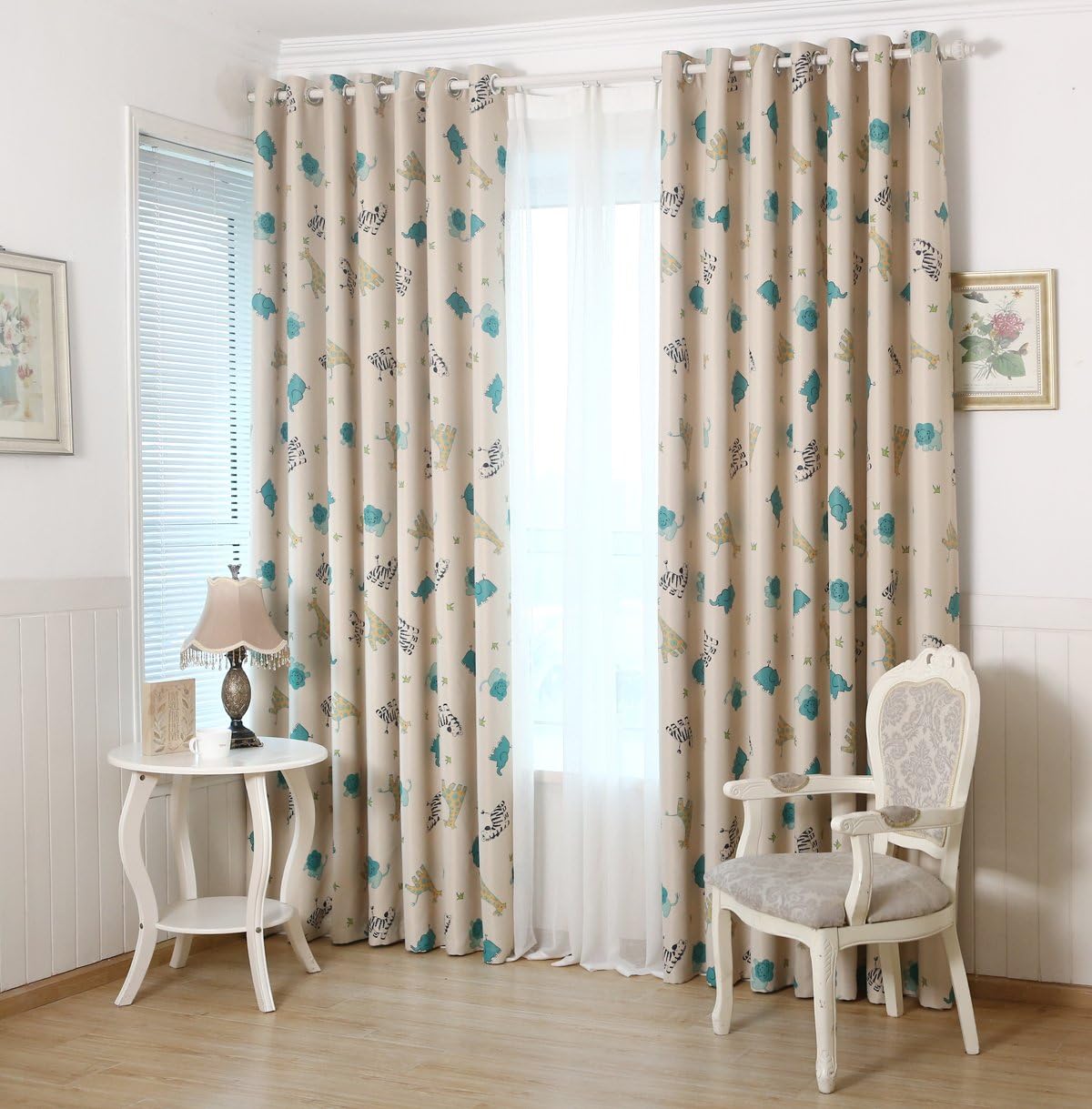 GYROHOME Children Kids Animal Zoo Print Room Darkening Curtain Grommet Top Thermal Insulated Engery Saving Drape Noise Reducing, 2panels,52X84 inch