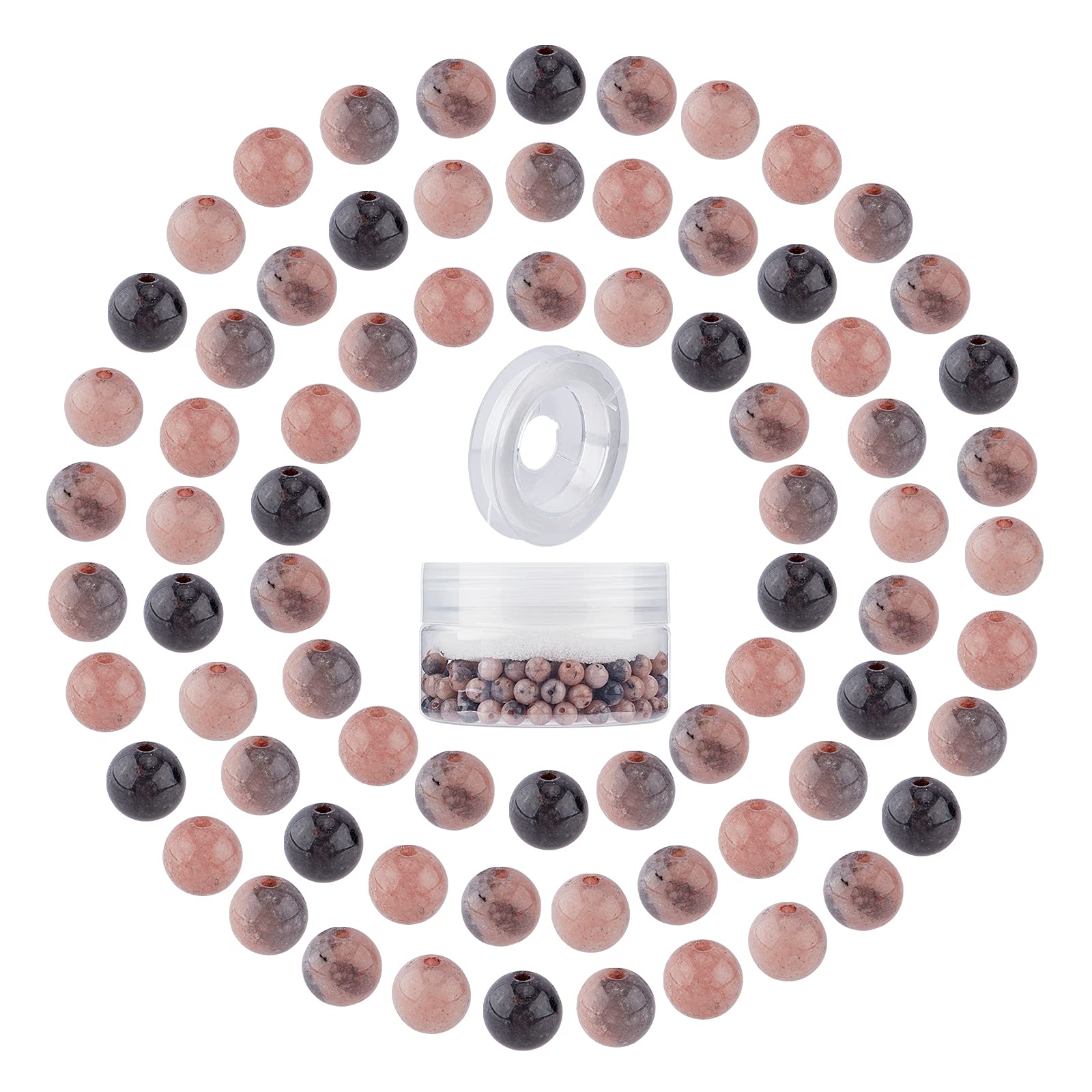 SUNNYCLUE 200pcs 6mm Rhodonite Beads Round Stone Beads Semi Precious Beads & Elastic Thread & Plastic Bead Containers for Bracelet Necklace Earrings Jewelry Making