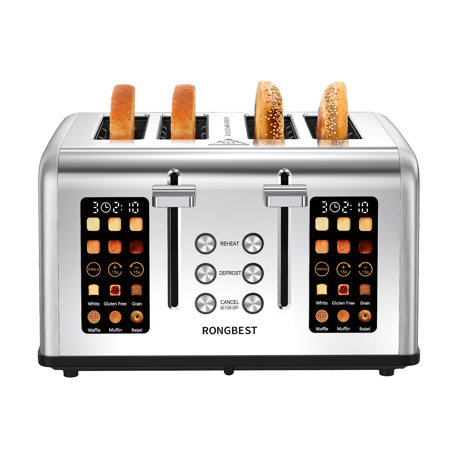 Photo 1 of 4 Slice Touch Screen Toaster, Stainless Steel Toaster with Wide Slots for Bagels and Bread, Reheat/Defrost/Cancel Functions, Removable Crumb Tray, Silver