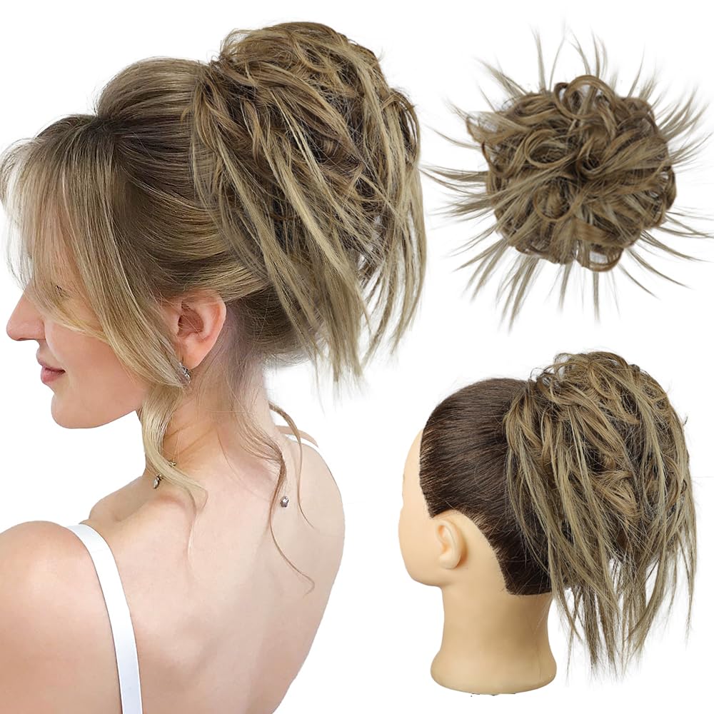 Photo 1 of HMD Tousled Updo Messy Bun Hairpiece Hair Extension Ponytail with Elastic Rubber Band Updo Ponytail Hairpiece Synthetic Hair Extensions Scrunchies Ponytail Hairpieces for Women