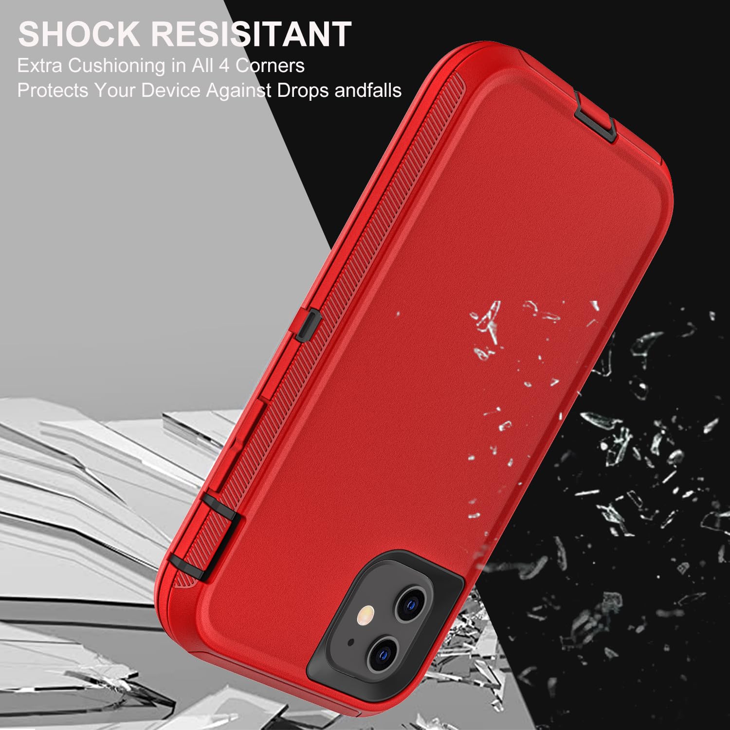 for iPhone 11 Case, Military Grade 3 in 1 Heavy Duty Shockproof/Drop Proof/Dust Proof Case with 2Pcs Tempered Glass Screen Protector (Red/Black)