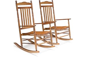 VINGLI 2 PCS Wood Rocking Chair Outdoor with 450 lbs Support, Patio Rocking Chair Set of 2, Solid Wood High Back Seat Reclining Seat for Deck, Garden, Backyard, Porch, Teak