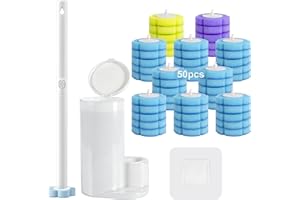 Disposable Toilet Brush with 50 Cleaner Refills and Holder Set, Extended Handle Toilet Brush Deep Cleaning Kit for Fresh and 