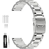 Juntan 18mm 20mm 21mm 22mm 24mm 26mm Classic Stainless Steel Watch Band Silver Black Grey Blue Gold Brushed Metal Watch Strap for Women Men Watch Replacement Band Double Buckle