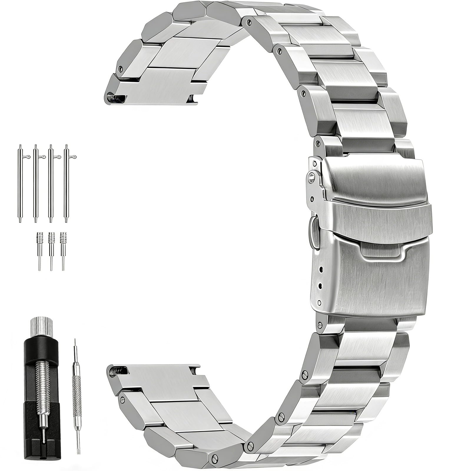 Juntan Metal Watch Strap 22mm, Quick Release Replacement Watch Bands for Women Men Silver Stainless Steel Buckle Clasp