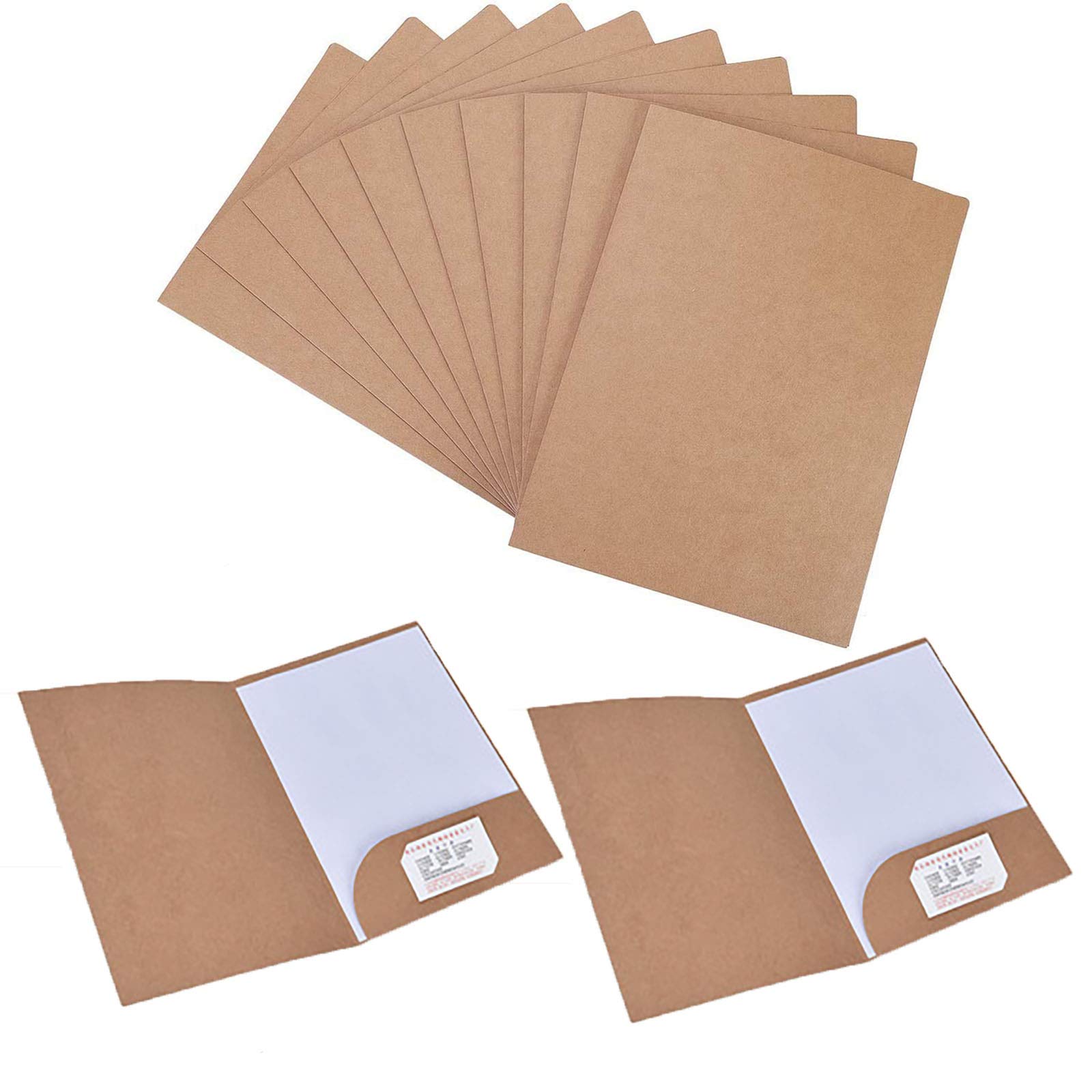 A4 Kraft Paper File Folder, 12 pcs Kraft a4 Document Wallet, Square Cut folders a4, Display Folder, Portfolio Paper with Cards Slot for Office, School, Travel, Meeting Report (Brown)