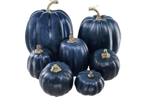 Winlyn 7 Pcs Assorted Sizes Navy Blue Artificial Pumpkins Decorative Dark Blue Pumpkins Faux Foam Pumpkins for Gifts Fall Baby Shower Thanksgiving Halloween Table Centerpiece Shelf Mantel Decoration