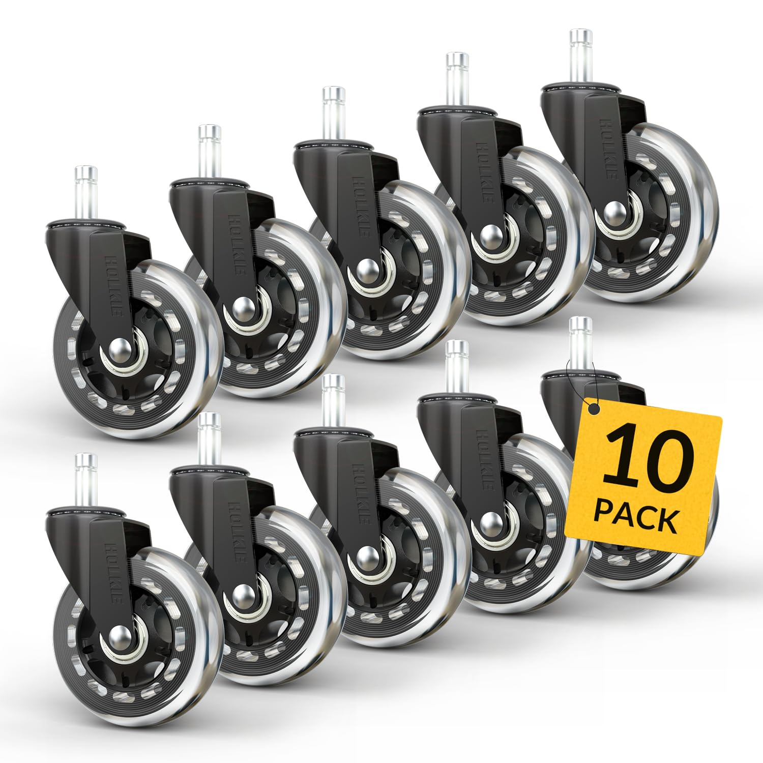 Photo 1 of HOLKIE Office Chair Wheels 10pack Roller Blade Caster Rubber Replacement for Office 11x22mm Transparent 3 Inch, Desk Rolling Set of 10 for Hardwood Floors Gaming Chair Wheels Smooth & Silence Gliding