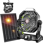20000mAh Solar Fan with LED Lantern, Camping Fan with Solar Panel, 7W Rechargeable Powered for Outside, Quiet Battery Operated Tent Fan for Picnic, Barbecue, Fishing, Travel