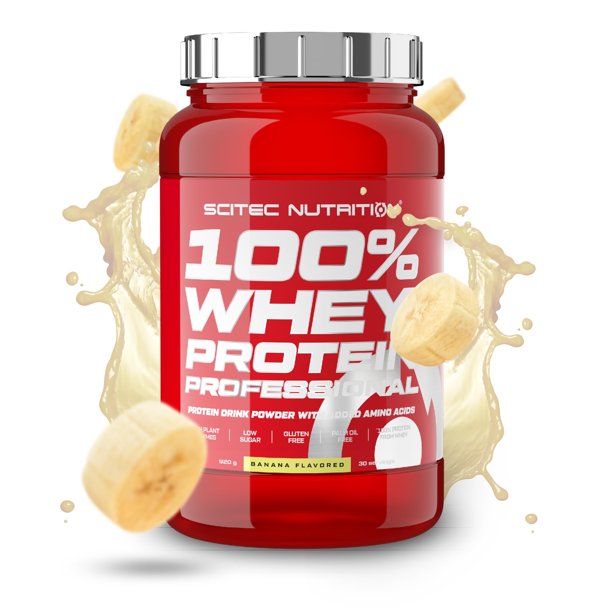 Scitec Nutrition 100% Whey Protein Professional โ Enhanced with Extra Amino Acids & Digestive Enzymes โ Gluten-Free โ Palm Oil Free, 920 g, Banana โ image 1