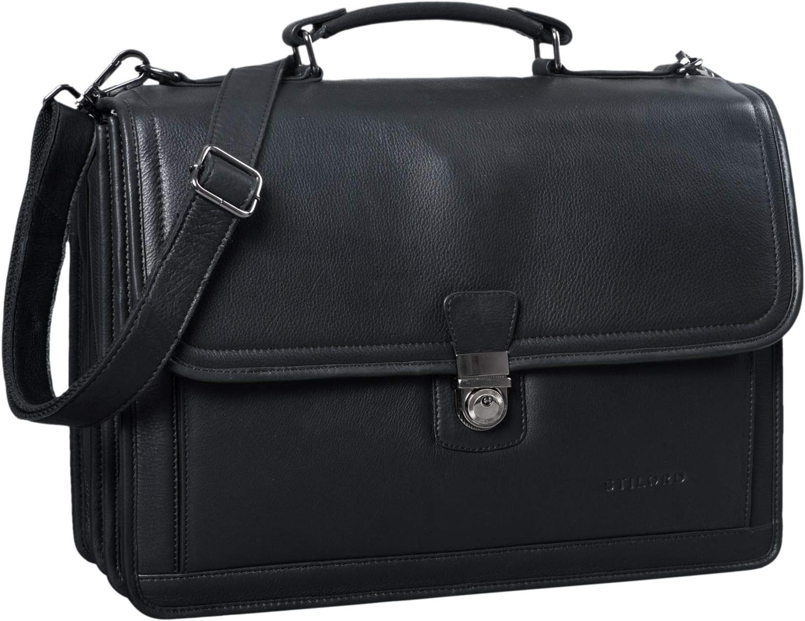 STILORDThaddäus' Vintage Briefcase Shoulder Bag Leather Large Business Bag with Laptop Compartment Lock and Key