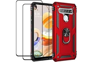 EasyLifeGo for LG K61 / LG Q61 Kickstand Case with Screen Protector Tempered Glass [2 Pieces], Hybrid Heavy Duty Armor Dual L