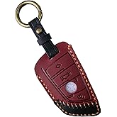 Hontumax Genuine Leather Key Fob Cover for BMW 3 5 7 Series X3 X5 X7 330i 530i 540i 730i 2018-2023 Smart Key Case Holder Accessories (Red)