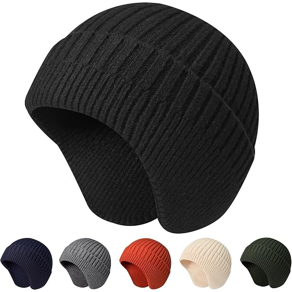 Faringoto Winter Beanie Hat With Earmuffs - Warm Knit Skull Cap For Men & Women