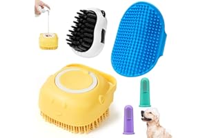 ROBATUN 4PCS Dog Bath Brush Pet Shampoo Brush with Adjustable Ring Handle Soft Massage Dispenser Panda Shape Brush for Short Long Haired Dogs Cats Showering(Yellow)