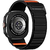 Bandletic Rugged Nylon Compatible with Galaxy Watch Ultra Bands 47mm 2025/2024 for Men, Stretchy Soft Wide Sport Loop Strap with G-Hook Compatible with Samsung Ultra Watch Band, Black Buckle-Black