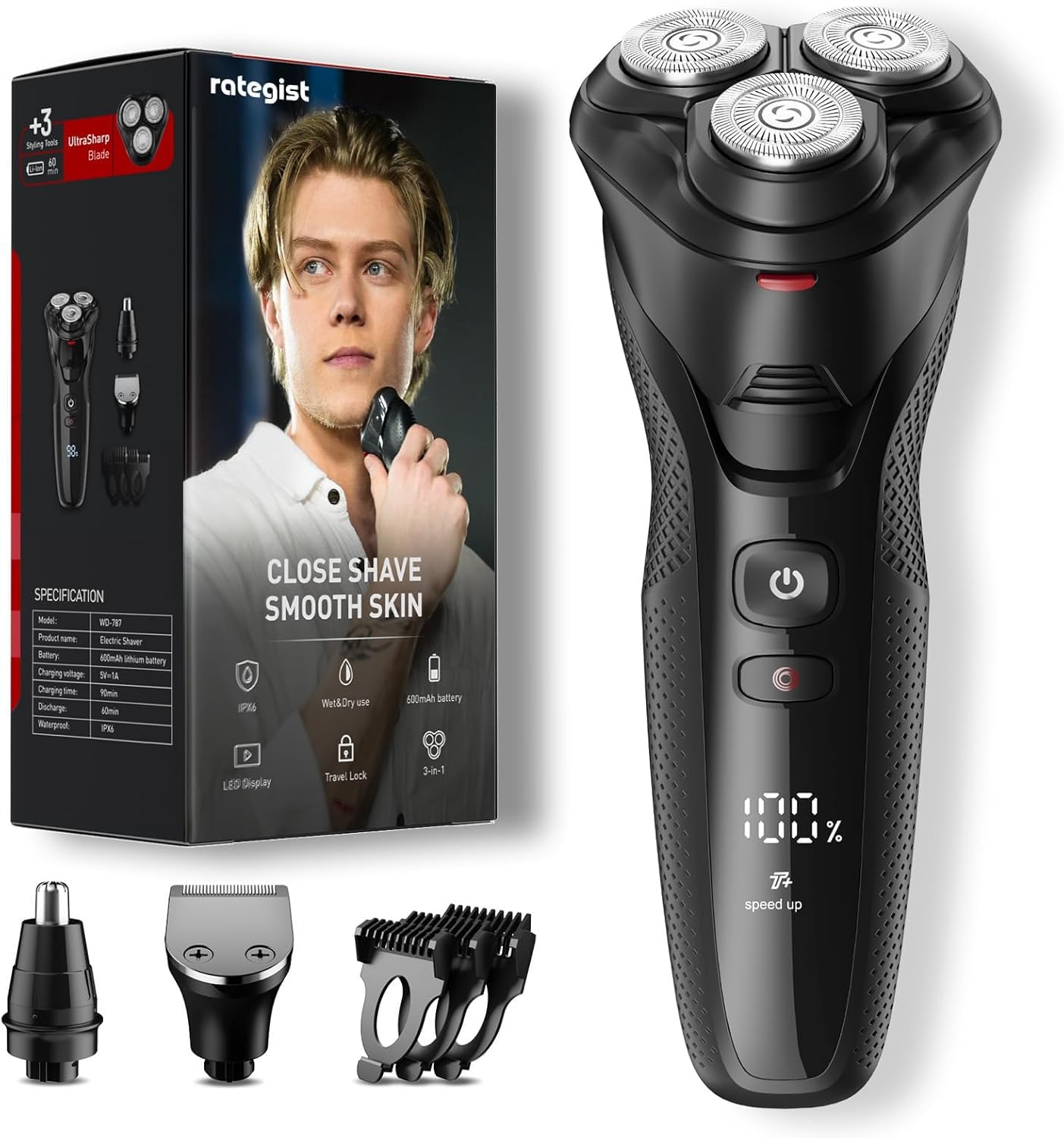 Photo 1 of **UNTESTED**
rategist Cordless Electric Razor for Men: 3-in-1 Shaver for Beard/Nose/Sideburns - IPX7 Waterproof Travel Kit - Turbo Speed & Precision Blades