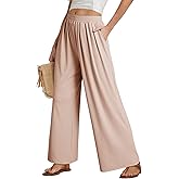 Dokotoo Women's Elastic Waist Wide Leg Pants Baggy Casual Stretch Palazzo Pants with Pockets