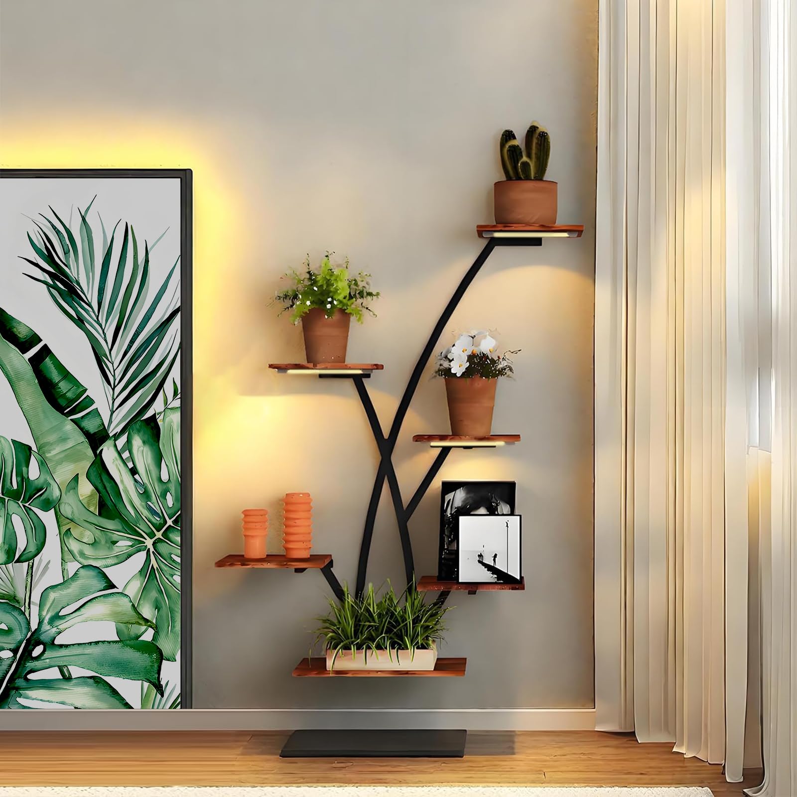 Photo 1 of Fozxsvg 6-Tier Wall Plant Holder with LED Grow Lights, for Various Plants Indoors, Plant Shelves, Plant Stand