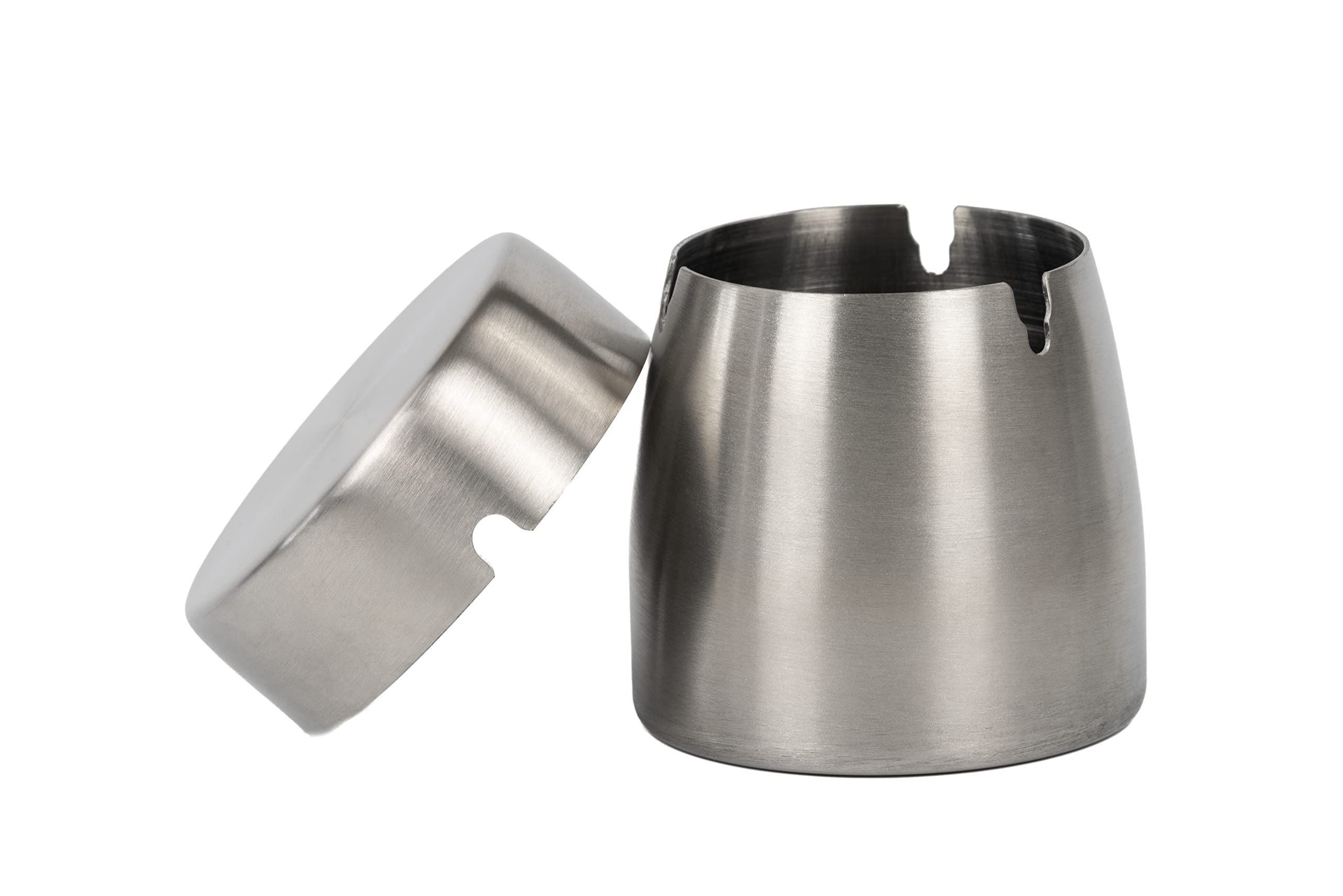 Auroni Heavy Duty Double Ashtray with Lid in Brushed Stainless Steel Odor Resistant to Rain and Wind and Non-Slip for Leftovers of Cigarettes and Ashes in the Garden