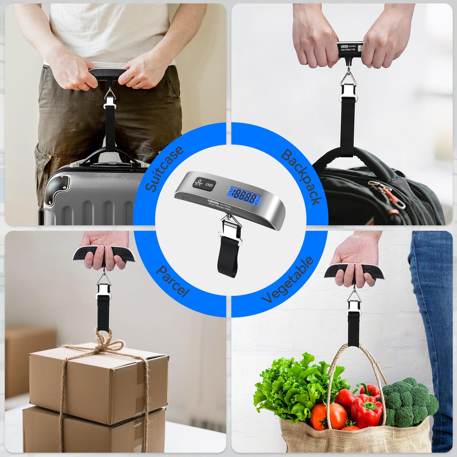 Dr.meter Luggage Scale 2 Pack Dr.meter Travel Scale Essentials Backlight LCD Display 110lb/50kg Luggage Weight Scale Portable Handheld Scale with Rubber Paint, Temperature Sensor, Battery Included