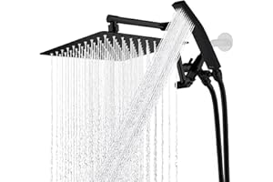 G-Promise All Metal 10 Inch Rainfall Shower Head with Handheld Spray Combo| 3 Settings Diverter|Adjustable Extension Arm with Lock Joints |71 Inches Stainless Steel Hose (matte black)