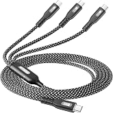 100W USB C Multi Charger Cable 3 in 1, 4ft PD3.0 Fast Charging Cord- 1 Pack | Nylon Braided Multiple Phone Charger Cord for iPhone 18/17/16/15, MacBook, Android, Switch, Travel/Car/Home (Charging Only)
