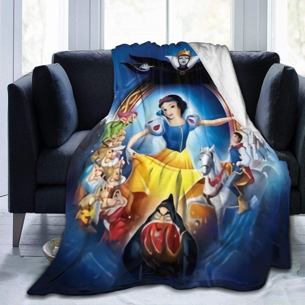 CERYS RILEY Sn-ow WHI-te and The Sev-en Dwa-rfs Comfortable Ultra-Soft Micro Fleece Blanket Black 50"" x40