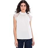 Vince Camuto Womens Mock Neck Blouse with Lace Cap