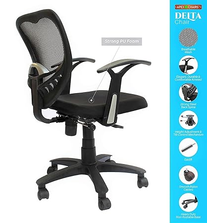 APEX Chairs Delta MB Chair Umbrella Base Office Chair (Standard, Black) (Standard, Black)