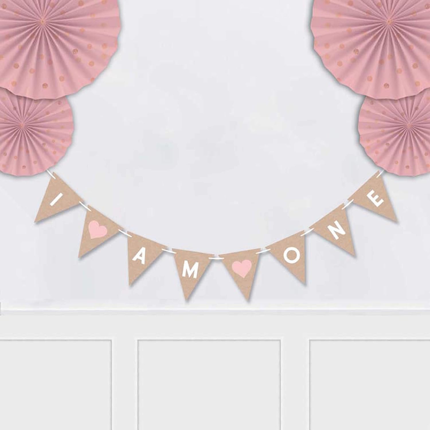 Inkdotpot Pre Strung Bunting Flags I Am One Birthday Party Decorations Wall Decor Birthday Rustic Kraft Pennant Banner Sign Photo Prop - Image 3