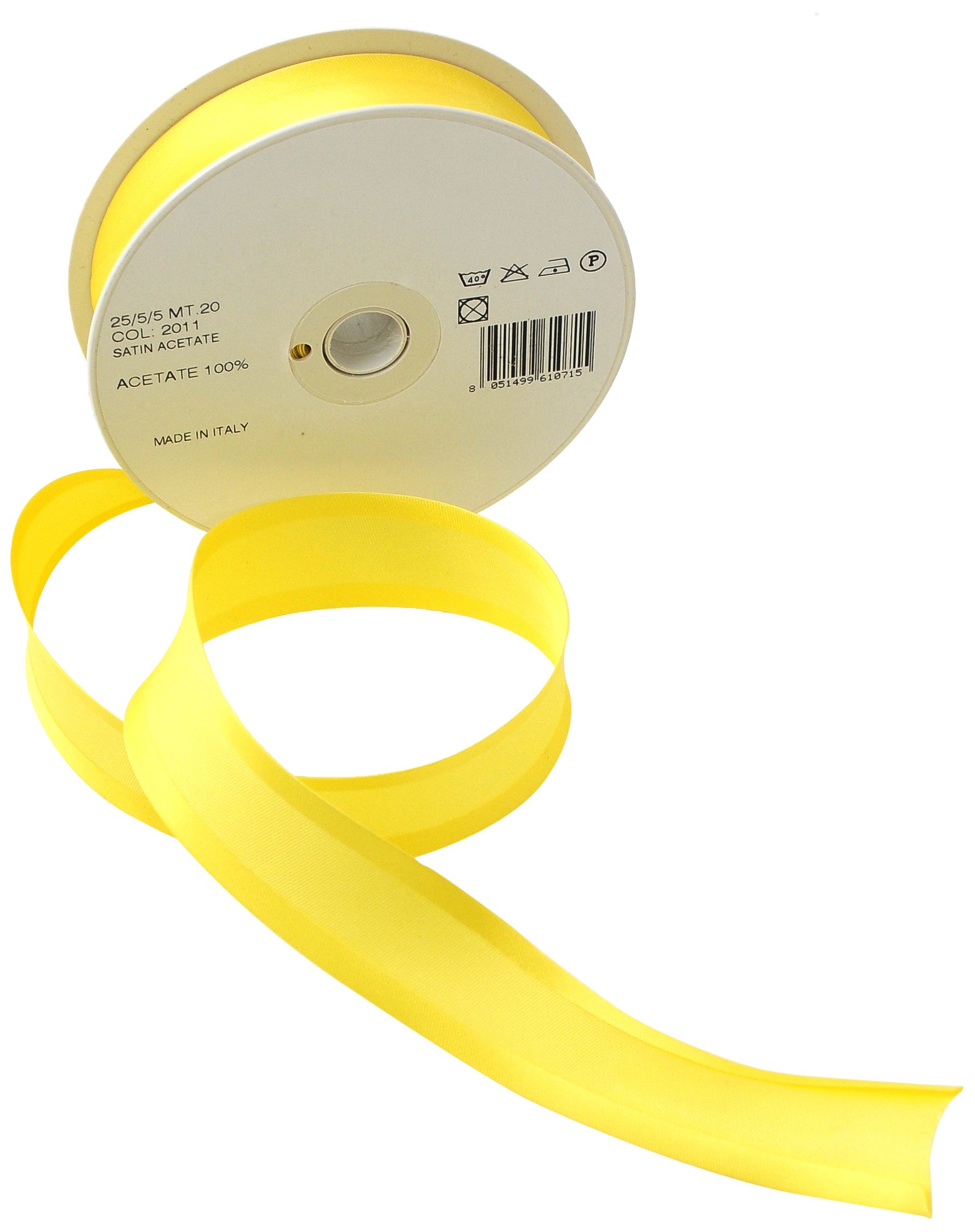 Inastri Trimz Acetate Satin Bias Binding Tape, 25mm Width, Yellow (Color 2011) – Silky Double-Fold Edging for Dressmaking, Bridal & Crafts