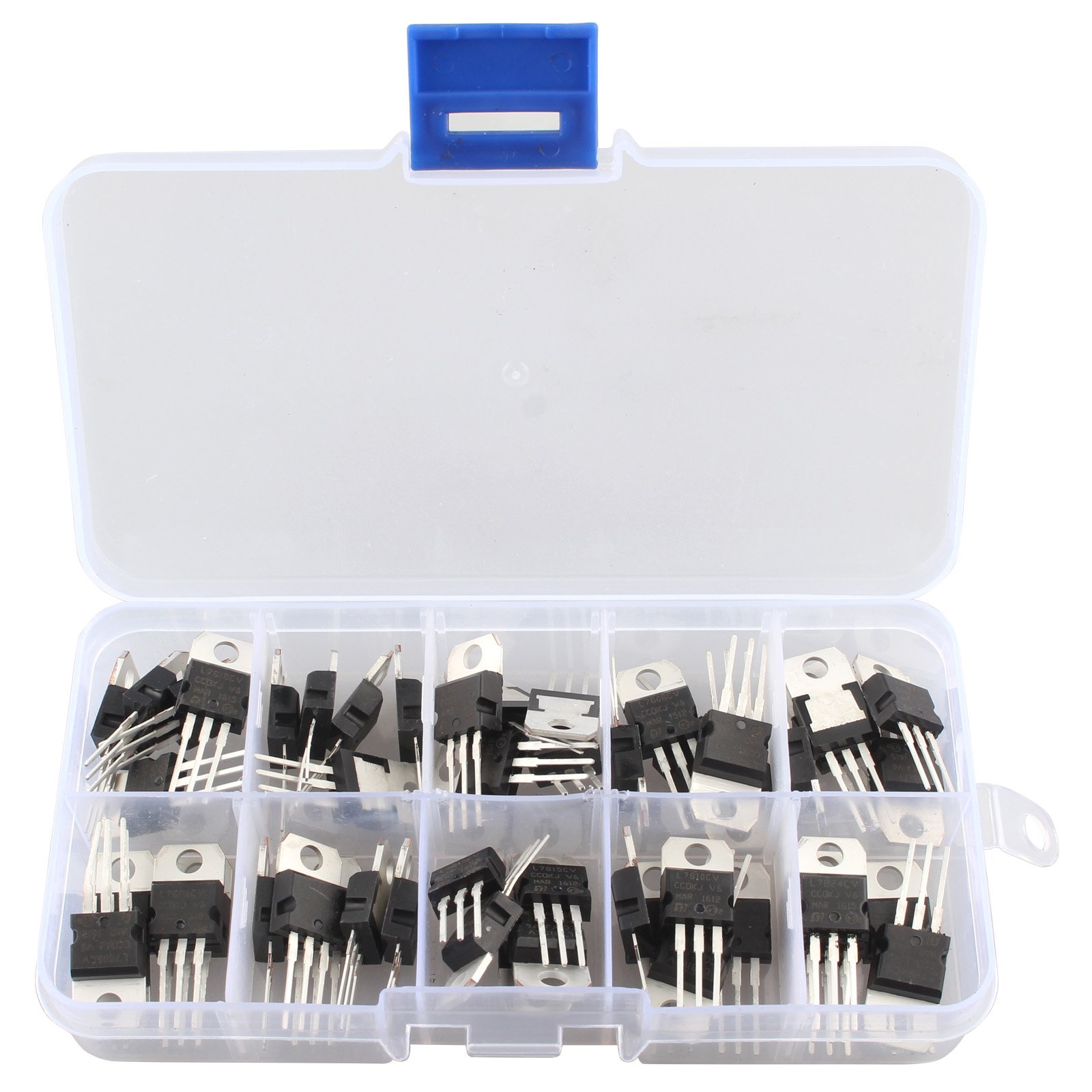 HALJIA 50Pcs 10Values Voltage Regulator IC Assortment Assorted Kit LM317T L7805 L7806 L7808 L7809 L7810 L7812 L7815 L7818 L7824