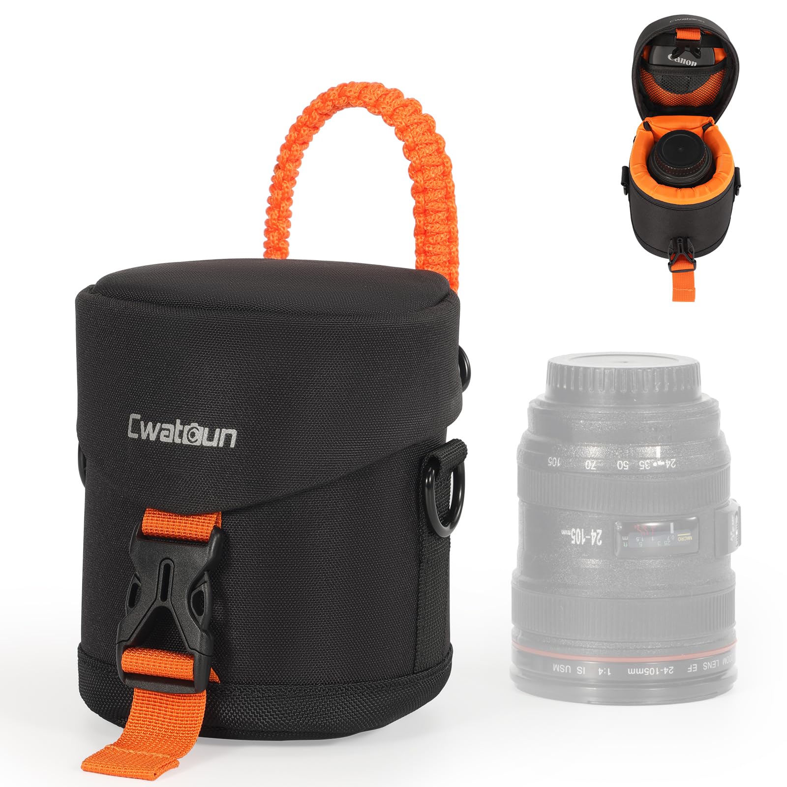 Cwatcun Camera Lens Case, Hard Case Shockproof DSLR Camera Lens Pouch with Shoulder Strap, Water Resistant for Nikon, Sony, Fuji, Canon and Other Lenses Below 3.03