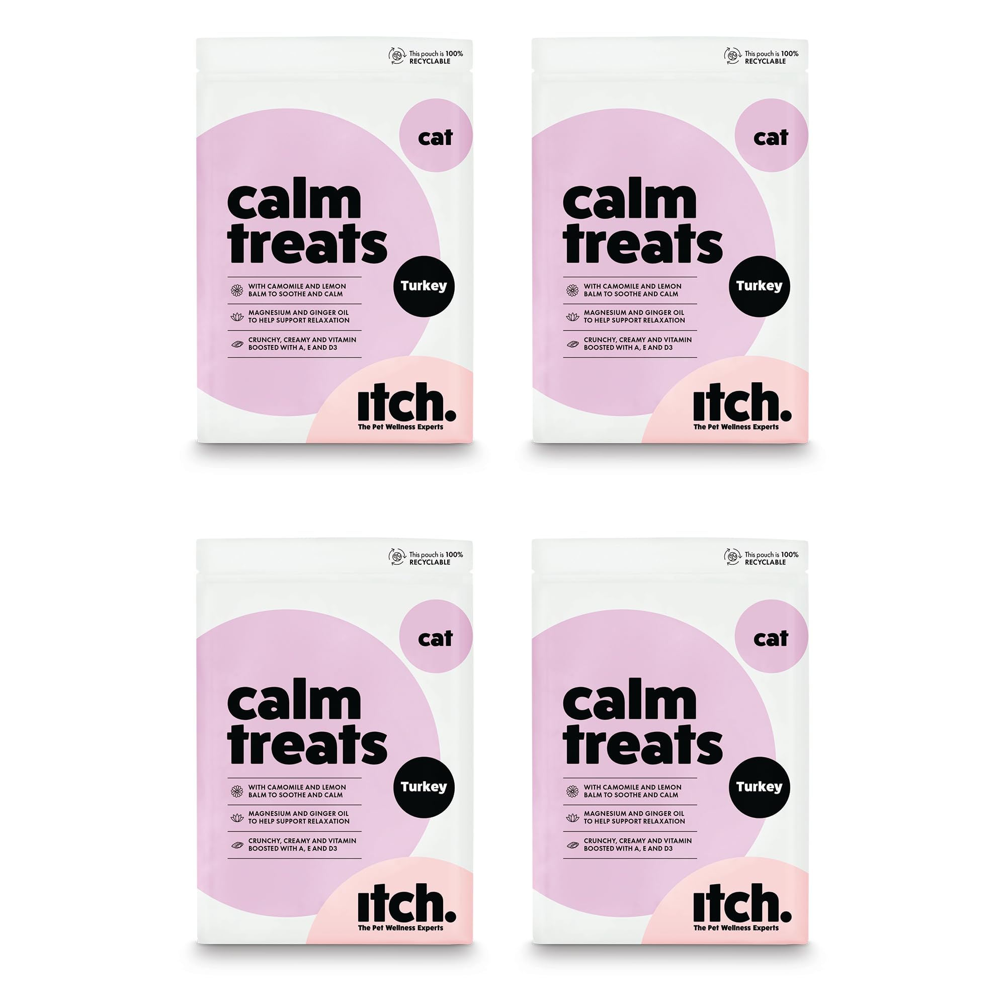 Itch - Calming Treats for Cats - Camomile, Lemon Balm, Ginger Oil, Magnesium for Natural Relaxation - 4-Pack